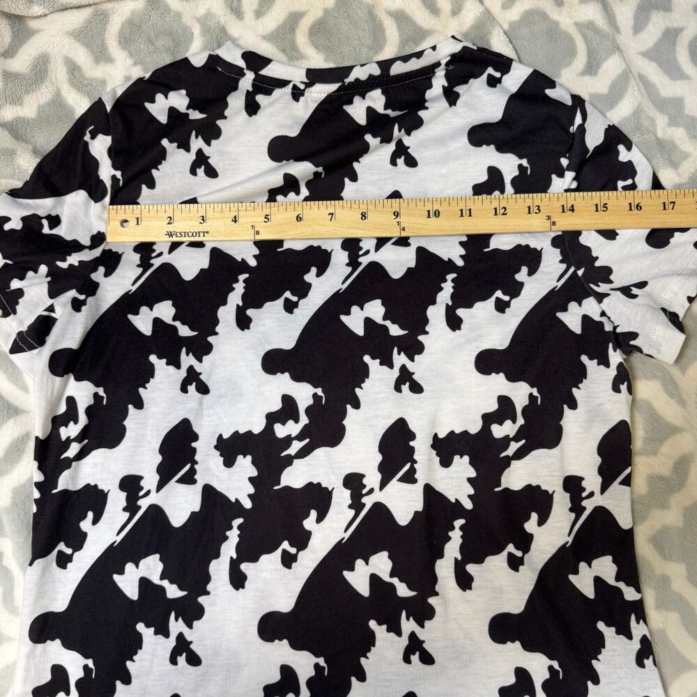 Black White Cow Print Abstract T-Shirt Womens M Short Sleeve Stretch Casual Top - Picture 6 of 8